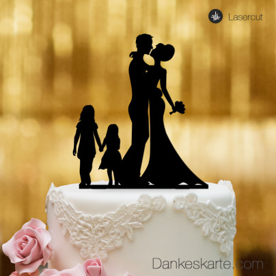 Cake Topper Brautpaar mit Kindern Mädchen - Schwarz - XL