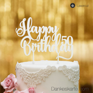Cake Topper Happy Birthday Zahl personalisiert - Weiss - XL