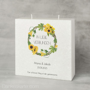 Hochzeitskerze mit Docht Sonnenblumen 20 x 20 cm