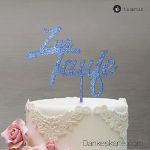 Cake Topper Zur Taufe Zweizeilig - Blau Glitzer