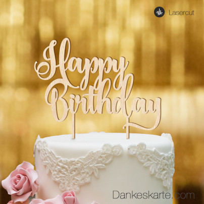 Cake Topper Happy Birthday 3 - Buchenholz - XL