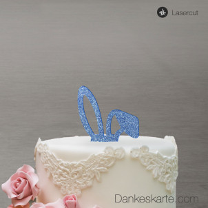 Cake Topper Hasenohren - Blau Glitzer