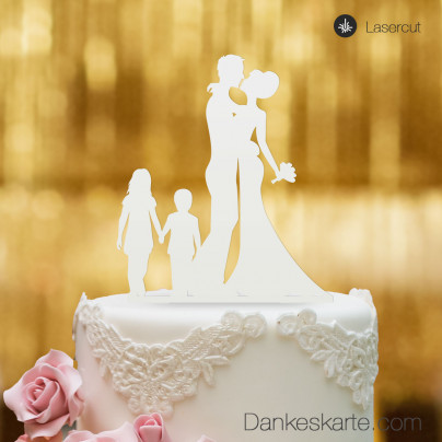 Cake Topper Brautpaar mit Kindern - Weiss - XL