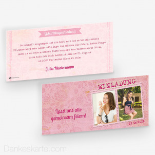 Geburtstagseinladung Pink Stamp 21 x 10 cm