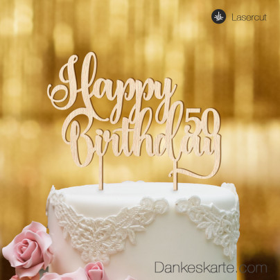 Cake Topper Happy Birthday Zahl personalisiert - Buchenholz - XL