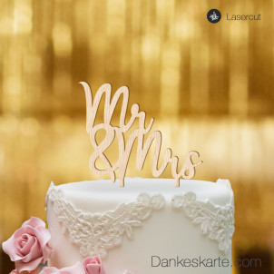 Cake Topper Mr & Mrs Schriftzug - Buchenholz